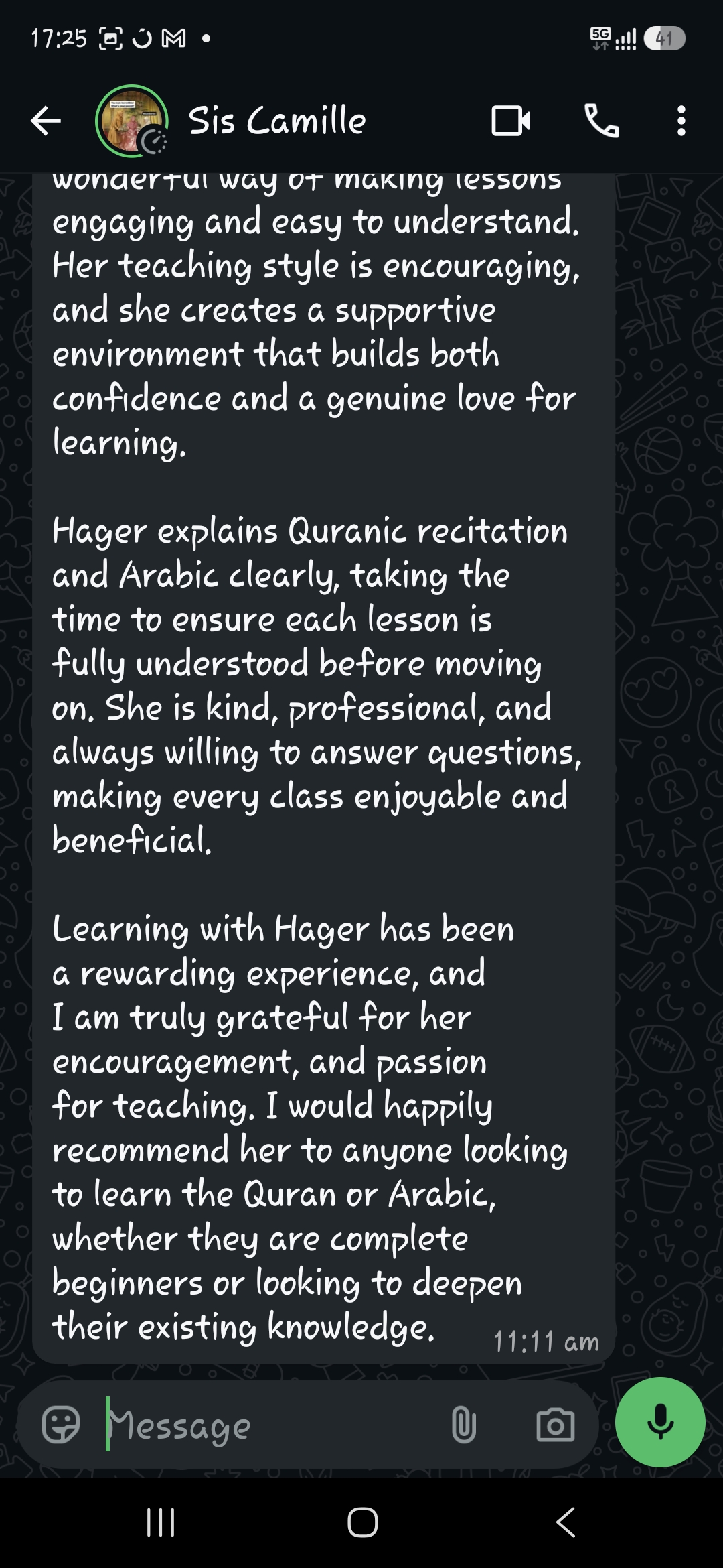 Student review from Sis Camille
