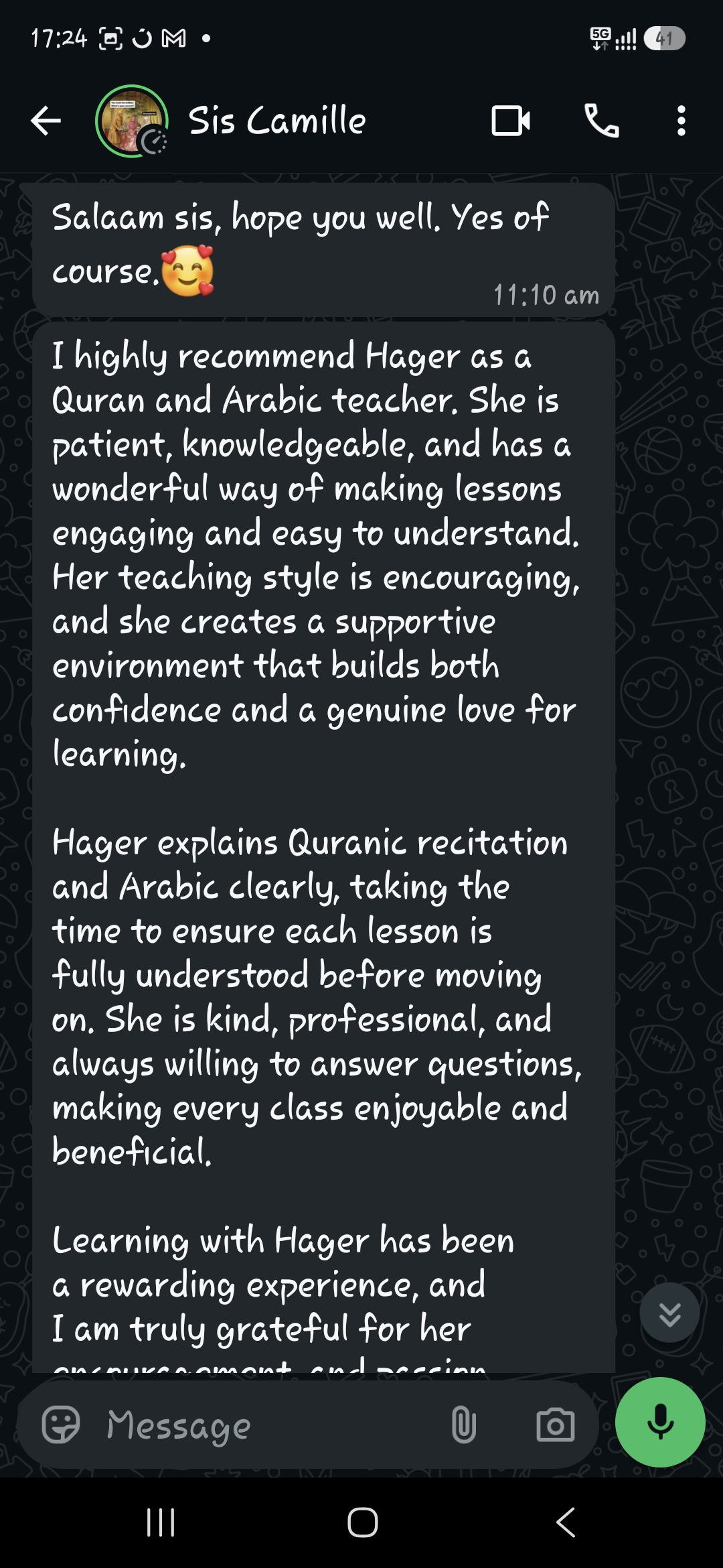 Student review from Sis Camille